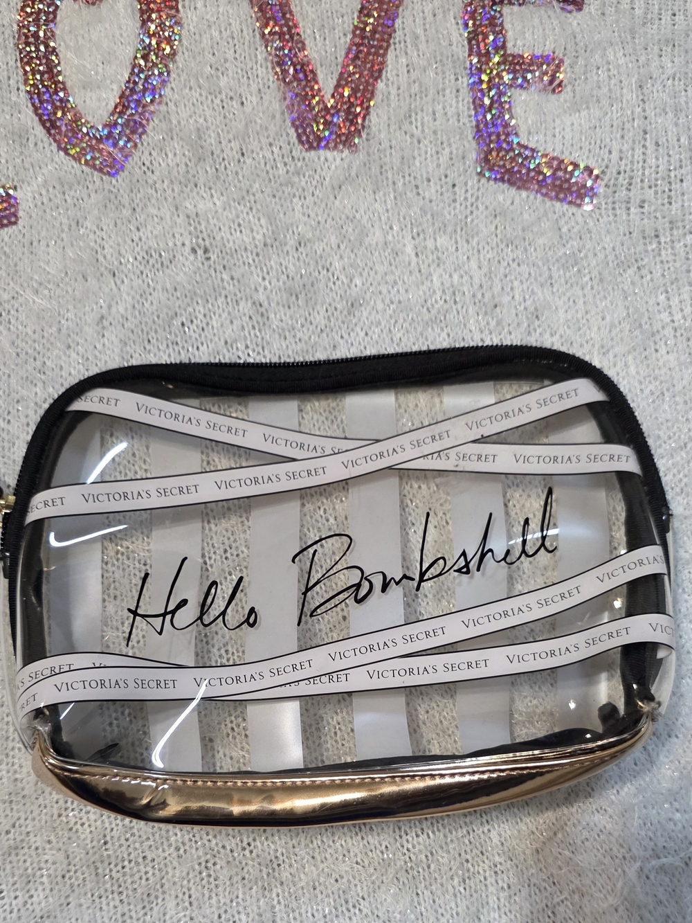 Victoria's Secret Clear 'Hello Bombshell' Cosmetic Case with Rose Gold Accent